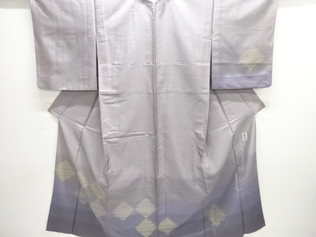 黄金糸　菱模様織り出し手織り紬一つ紋単衣訪問着